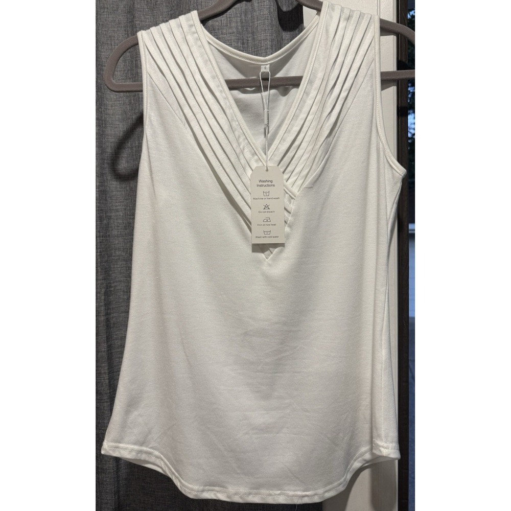 Lyhipss Womens Size S Tank Top V-Neck Ruffle Detail Sleeveless Loose Fit NWT
